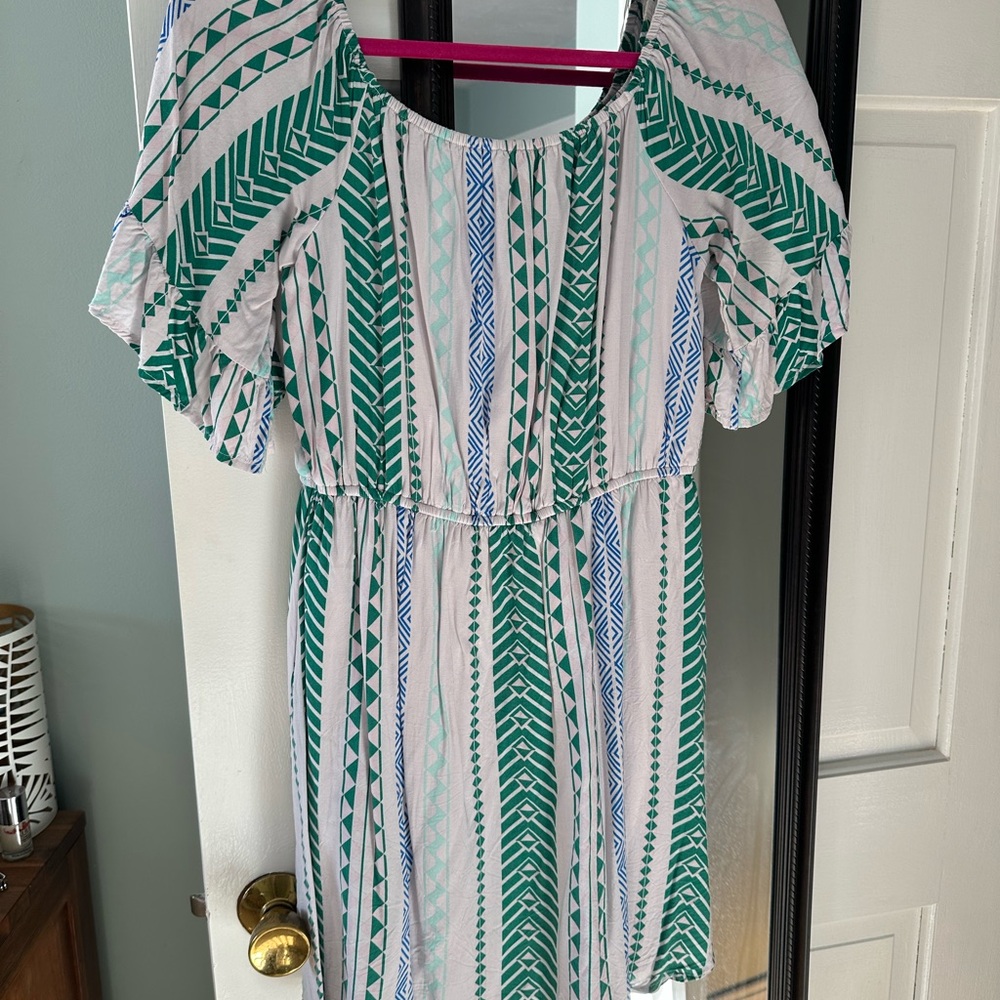 Green and White Patterned Dress